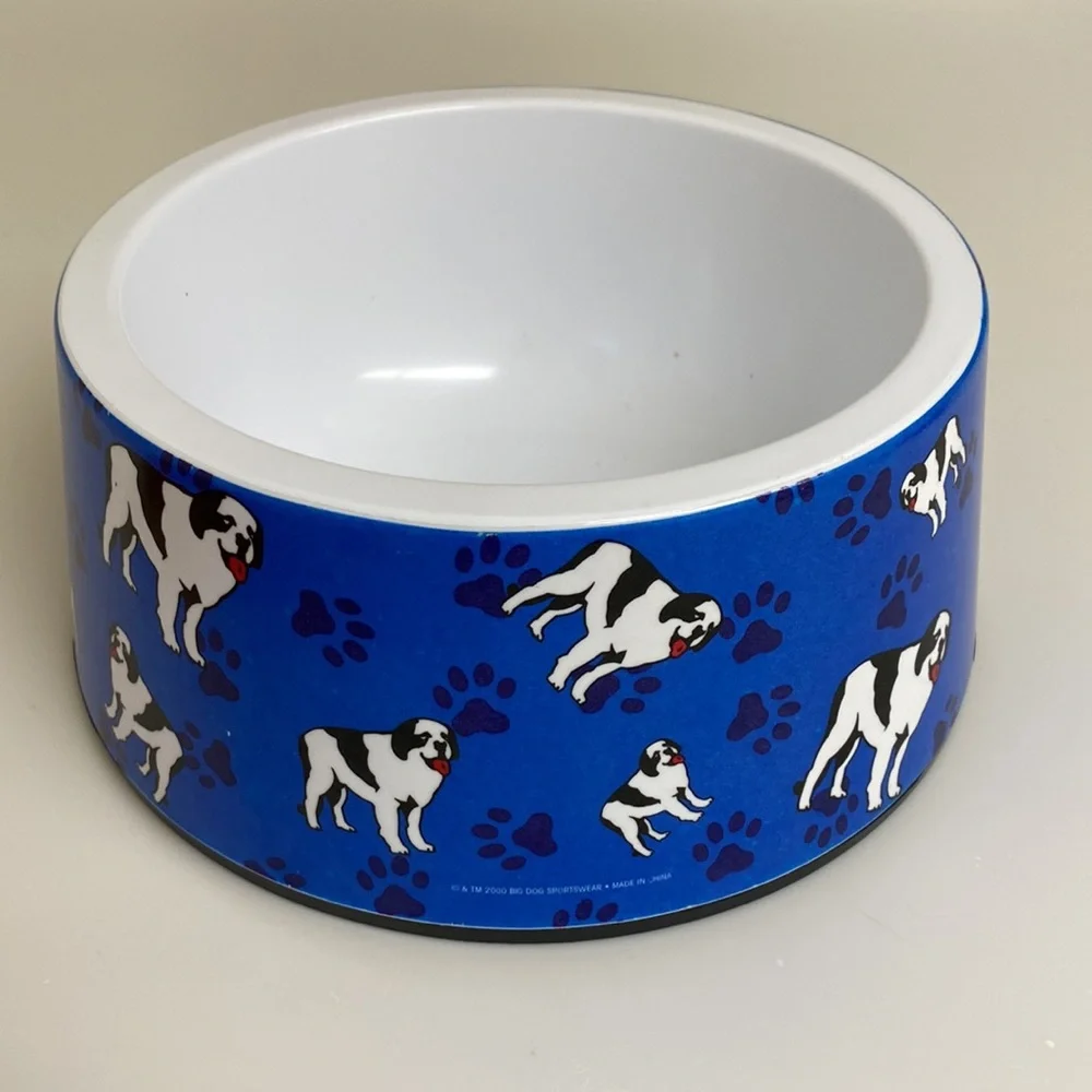BIG DOG Sportswear Dog and Paw Print, Blue, Food & Water Dog Bowl VTG 2000